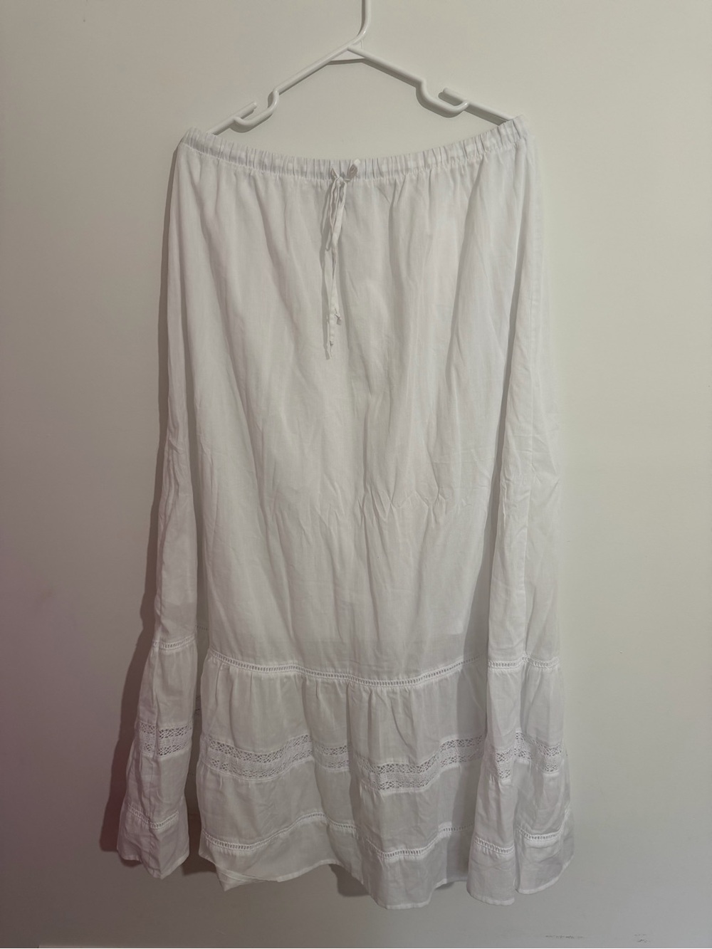 White Tiered Maxi Skirt with Lace Trim